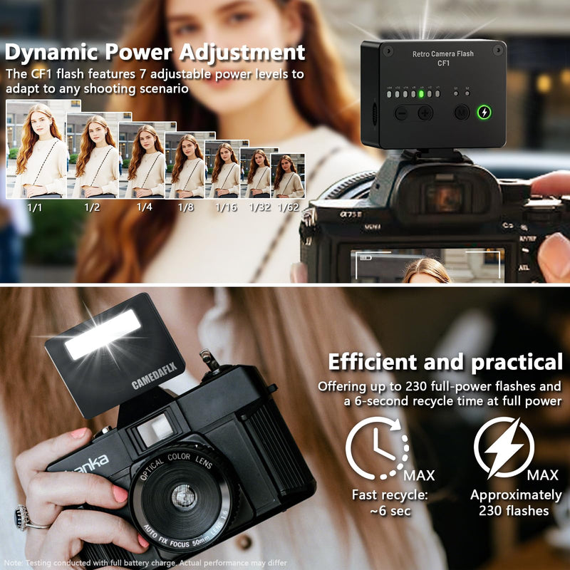 CF1 Mini Camera Flash Aluminum Camera Flash GN15,7 Power Levels Hot Shoe mini Flash for Ricoh GR3/Canon/Nikon/Sony ZV1/Fuji/Mini Manual Flash for Digital Film Camera/DSLR Cameras(Black).