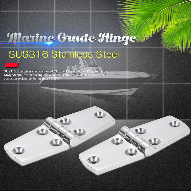 AMYSPORTS Marine Mount Door Hinges Steel Stainless Hatch Boat Hinge Hardware Heavy Duty Boat Hinge Deck Cabinet SUS316 1.51 inch x 4.00 inch 2pcs