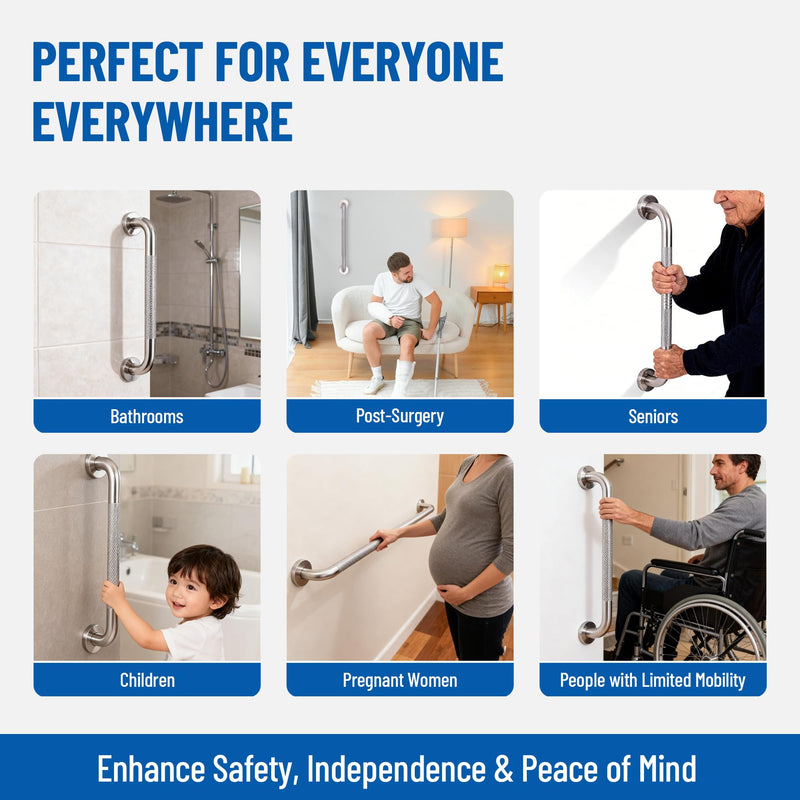 MrHAND Bathroom Safety Grab Bar for Seniors,2 Pack 18 inch,Knurled Brushed | SUS 304 Stainless Steel,Stain Finish,ADA Compliant,Easy Installation,Handicap Grab Bars,Anti-slip Shower Handles Satin