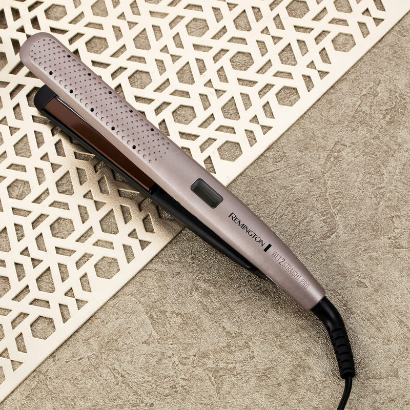 Remington Wet2Straight Pro Hair Straightener - Excl Venting System removes excess water - no need to blow dry. - Moisture sensor- adjusts the temperature of the plates each pass, Up to 230°C, S7970 | Exclusive Venting System Removes Excess Water, No Ne...
