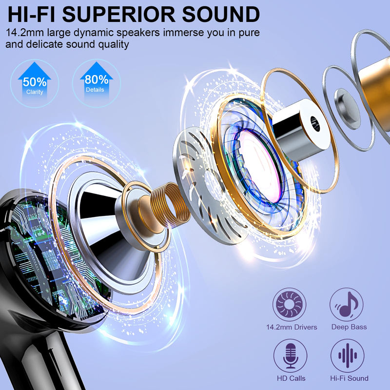 Wireless Earbuds, 48Hrs 2026 Bluetooth Headphones, Hi-Fi Stereo Deep Bass Ear Buds, ENC Noise Cancelling Mic, Clear Calls, IP-X7 Waterproof, USB Sport Earphones in Ear for Phones Laptop Pad, Black