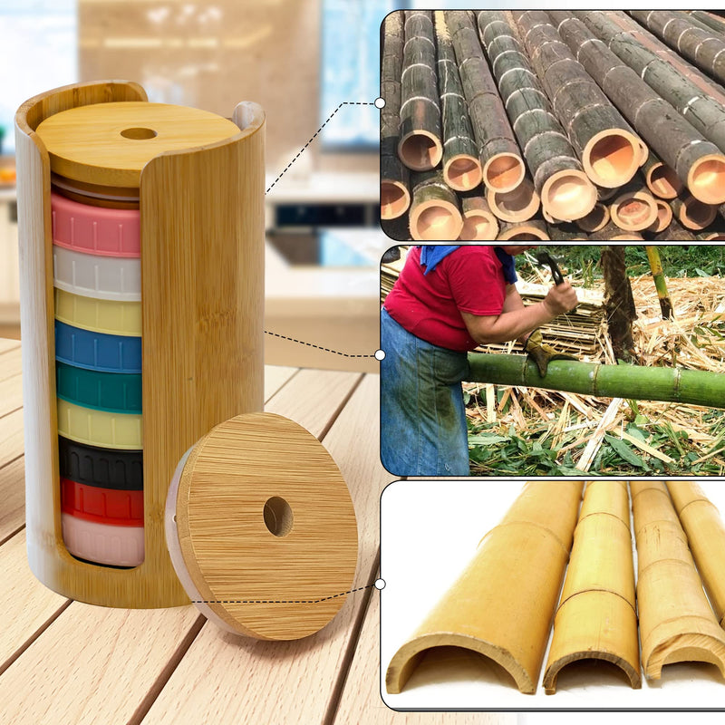 Mason Jar Lid Organizer, Wide Mouth Lid Holder (2pcs, Wide Size) | Mason Jar Lid Storage Made of Bamboo, Stackable Space-Saving Rack, Suitable for Mason/Canning/Bamboo Lids