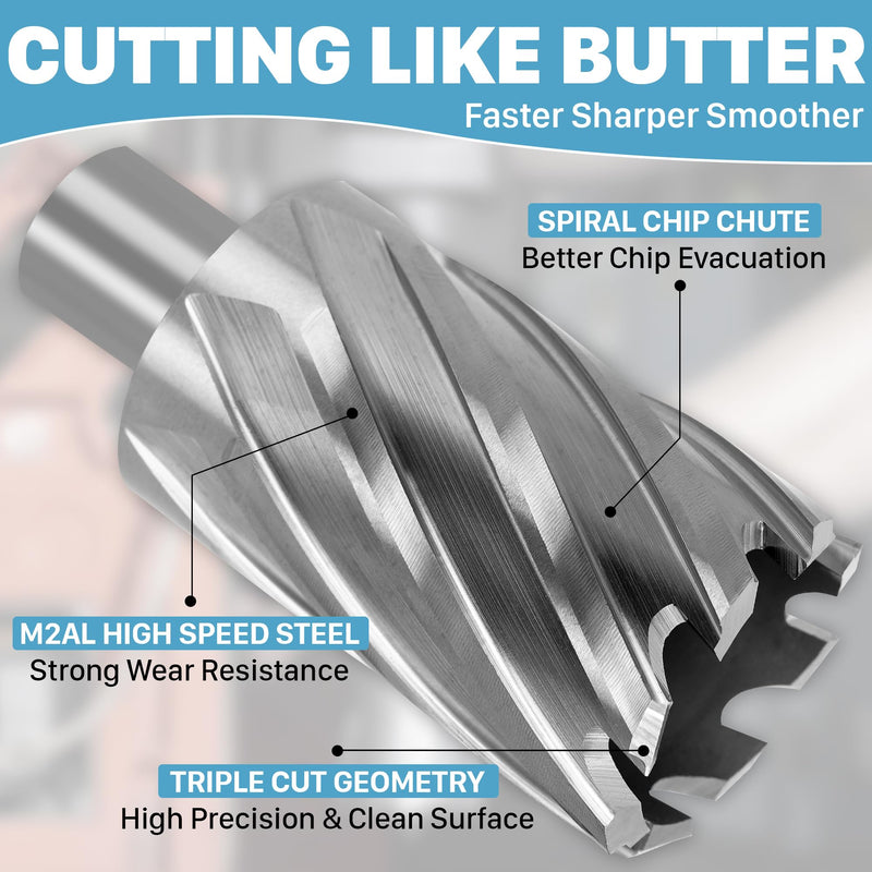 KEENTECH HSS Annular Cutter,1-1/2 Inch Diameter x 2 Inch Depth, 3/4 Inch Weldon Shank (2 Flat), M2AL High Speed Steel Mag Drill Bit with 1/4" x 4" Pilot Pin for Stainless Steel, Cast Iron, Alloy 1-1/2" dia 2" depth