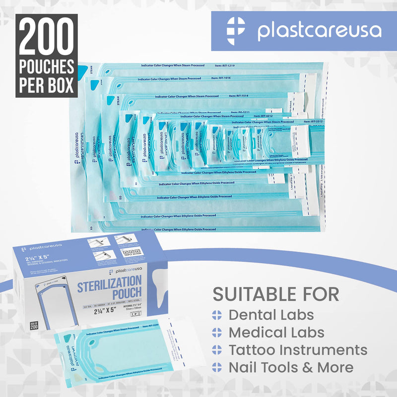 1000 2.25 x 4 Inch Self Sterilization Autoclave Pouches for Cleaning Tools, Sterilizer Bags for Dental Offices, Pouch for Dentist Tools, 5 Boxes of 200 1000