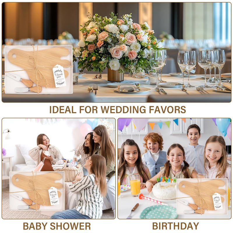 6 Sets Baby Shower Favors Bridal Game Prizes for Winners Wedding Guest Gifts Footprint Bamboo Cheese Board Charcuterie Board Set with Knives and Forks Thank You Card with Gift Box 6 Sets