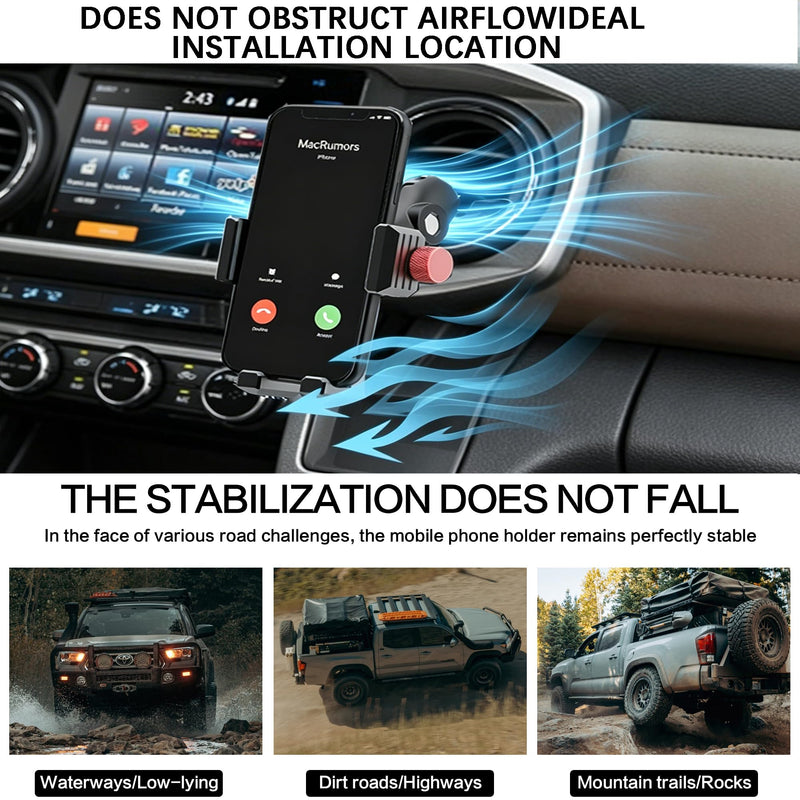 Upgraded Aluminum Vent Phone Mount for Toyota Tacoma 2016-2023 | 3rd Gen Tacoma Phone Holder | 360° Rotation | Zero Slip, Anti-Scratch | Easy to Use | Compatible with iPhone & Galaxy, More