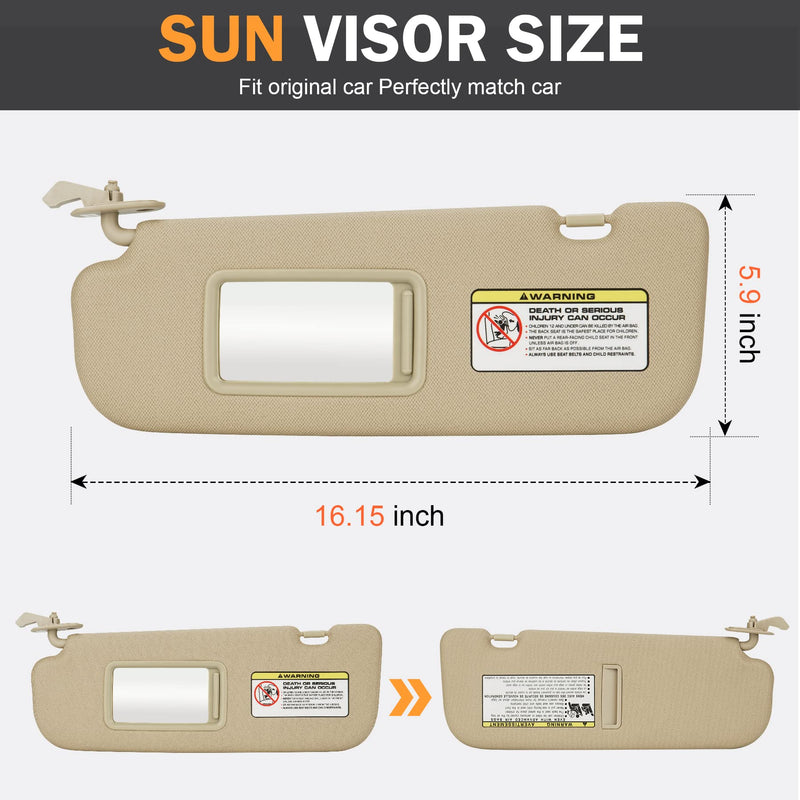 TadaMark Left Driver Side Sun Visor Fit for Hyundai Elantra 2011 2012 2013 2014 2015 Beige Without Light Replace # ‎852103X000TX