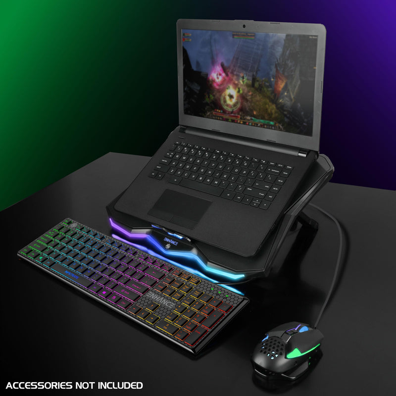 ENHANCE Infiltrate 3 Laptop Cooling Pad with RGB Lights - Gaming Cooler Stand with 8 Ultra-Quiet Fans, 7-Angle Adjustable, Dual USB Hub, Metal Cooling Plate for 13-17.3" Gaming Notebooks