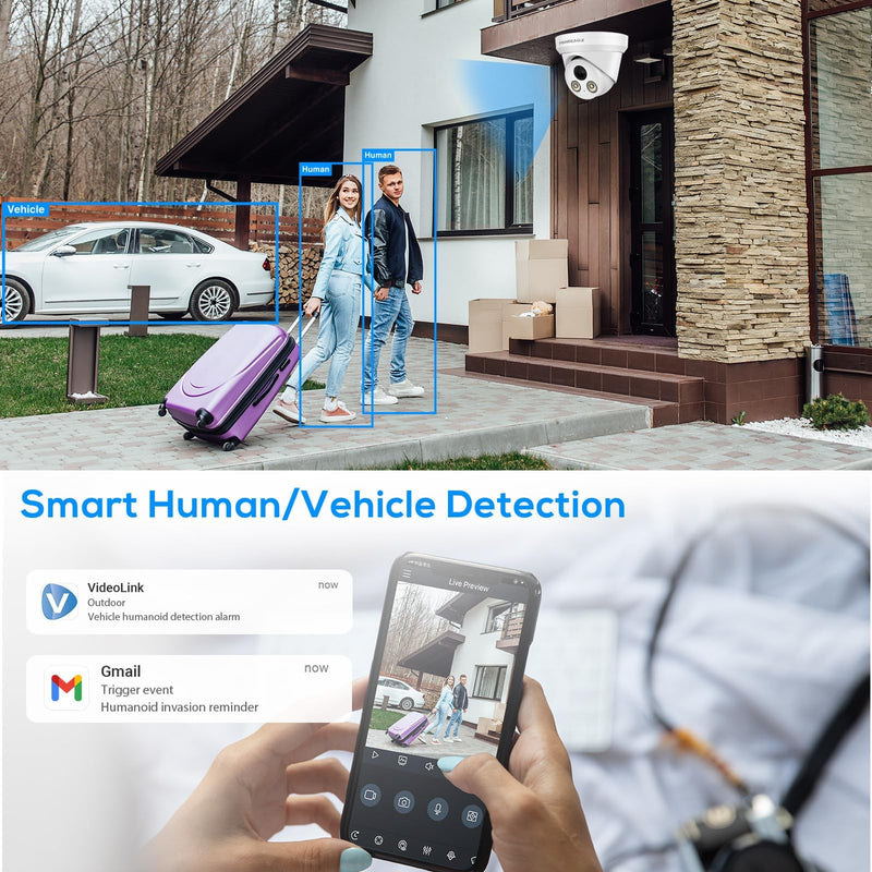 PANOEAGLE 4K PoE IP Security Camera Outdoor, 8MP Turret IP Camera with Human/Vehicle Detection, 2.8mm Lens Wide Angle, Built-in Mic,98ft EXIR Night Vision, IP67 Waterproof,NDAA Complaint, PG2385IG 8MP IR