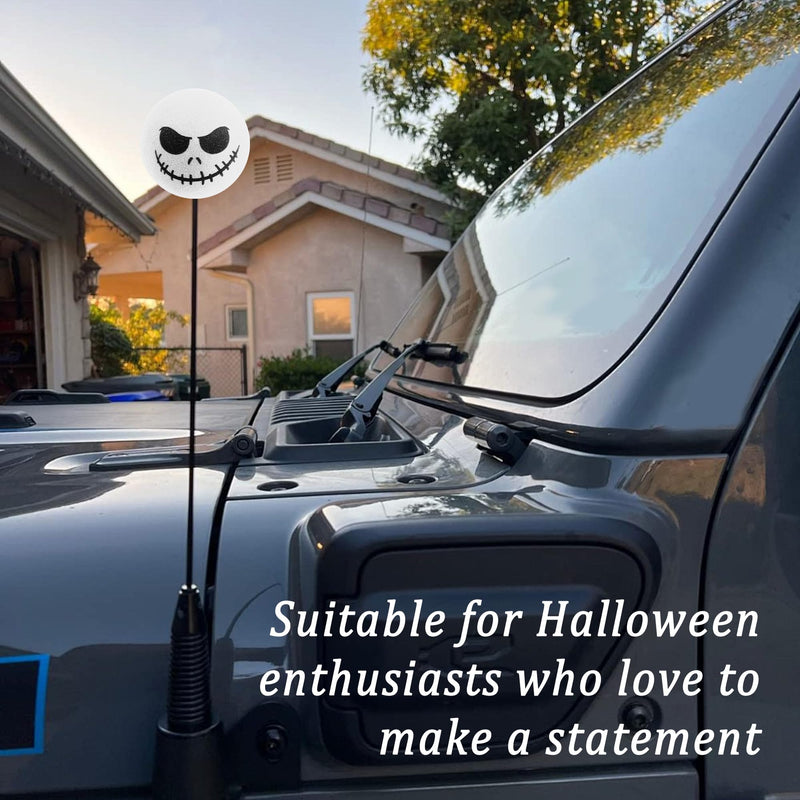 Halloween Skull Spooky Smile Car Antenna Toppers Halloween Car Decoration,Cute & Funny Antenna Balls for Cars,Antenna Toppers for Vehicles Car Accessories Fit Car Truck SUV (White) White