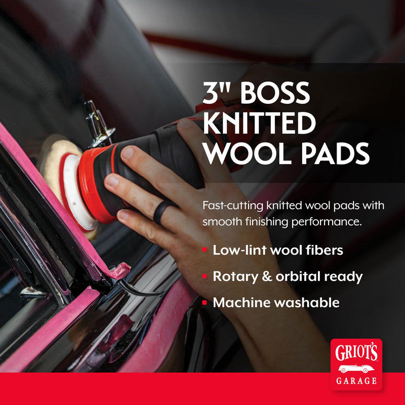 Griot's Garage BOSS Knitted Wool Pads for Car Detailing, Polishing and Paint Correction, Buffing Pads Compatible with BOSS Creams, 3”, Set of 3 3 Inch Pads (Set of 3)