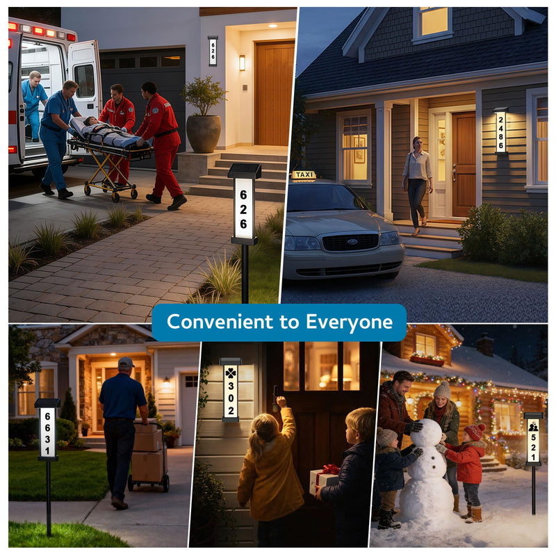 Lacasa Solar Address Sign, Dual-Sided Lighted House Numbers for Outside, Waterproof LED Illuminated Address Plaque with Stakes, 3 Color Modes, Wall Mounted or In Ground for Yard Home