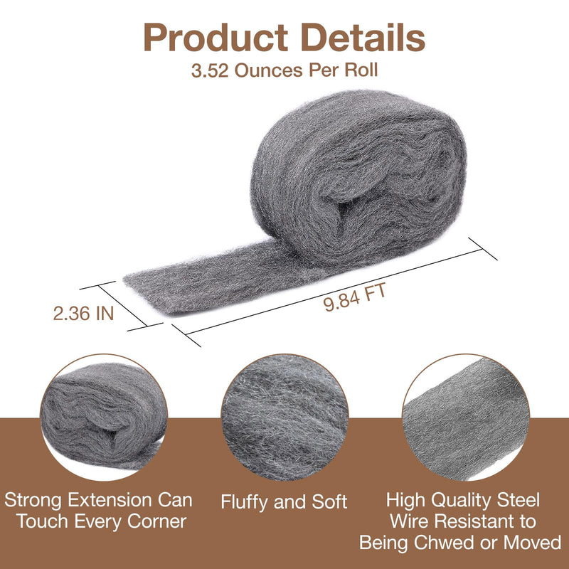 Steel Wool Mice Control - 6 Pcs 2.36"×9.84Ft Steel Wool for Wall Hole/Gap Filler - Best Thing to Get Rid of Mice - Keep Animals Away from Cracks,Siding,Pipeline,Vents in Garden/House/Garage/Kitchen 6PCS