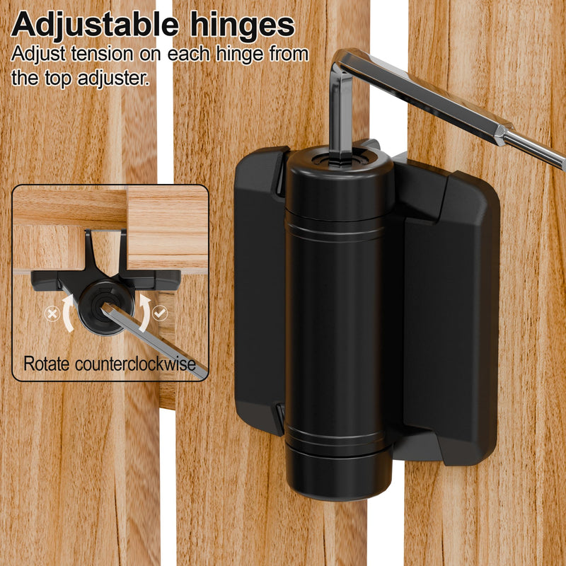 Black Self Closing Gate Hinges Self-Aligning Heavy Duty Spring Hinges ，Adjustable Tension ， Pool Safety Hinge，Square Post, Aluminum Gates ，Swing Close (1, Black) 1