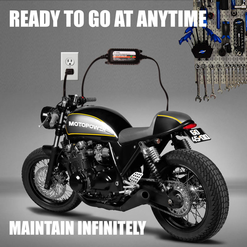 MOTOPOWER MP00205C 12V 800mA Automatic Battery Charger, Battery Maintainer, Trickle Charger, and Battery Desulfator