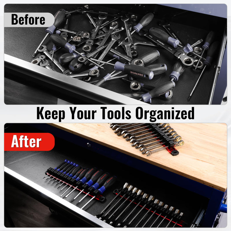 WORKPRO Magnetic Screwdriver Organizer and Wrench Organizer, Aluminum Rail Magnetic Tool Organizer, Tool Holder, Toolbox Organization, 36-Slot Screwdriver and Wrench Holder (Tools not Included) 3 Pack Red