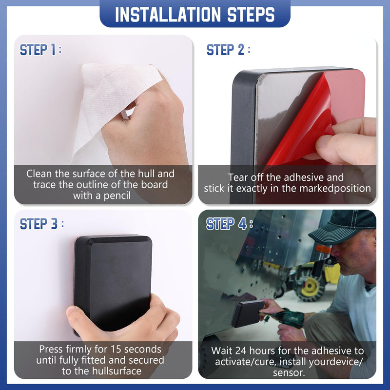 Saillong Transducer Mounting Plate Kit, 25mm Transducer Pad with Adhesive, Adhesive Mounting with Scouring Pads Cleaning Wipes, No Drill Sensor Mount(Black,4.3 x 3.5 Inch) Black 4.3 x 3.5 Inch