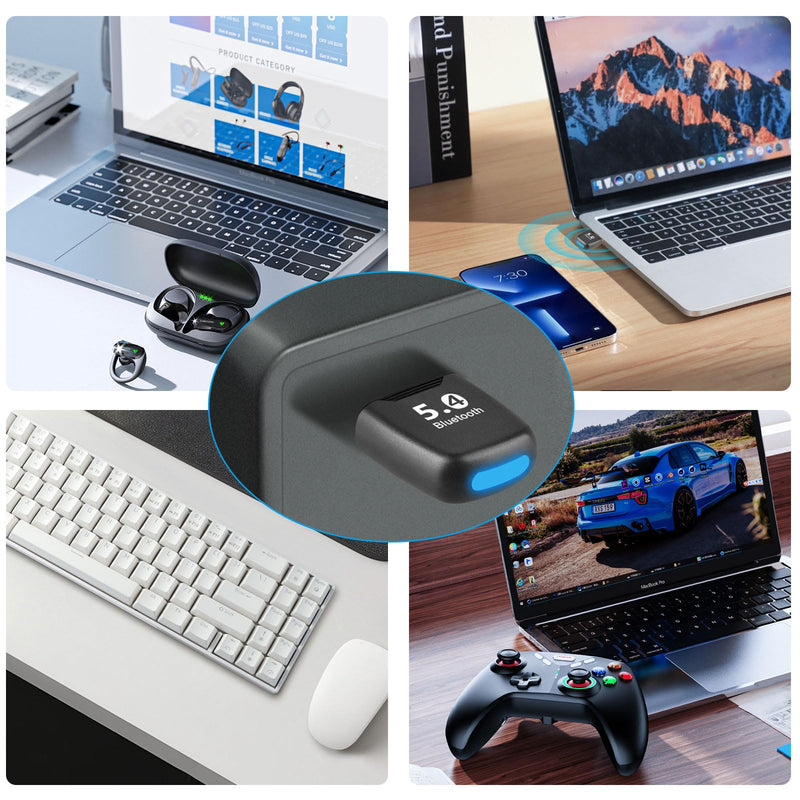 Bluetooth 5.4 Adapter for PC, USB Bluetooth Dongle Receiver for Wireless Keyboard, Mouse, Headphones, Speaker, Gamepad - Supports Windows 11/10/8.1/7 for Desktop Computer Laptop