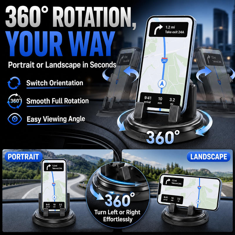 Car Phone Holder 360 Degree Rotation Accessories for Women Navigation Mount Dashboard Soporte De Telefono para Carro Interior De Autos with Adjustable Spring Clip Rotating Accesorios