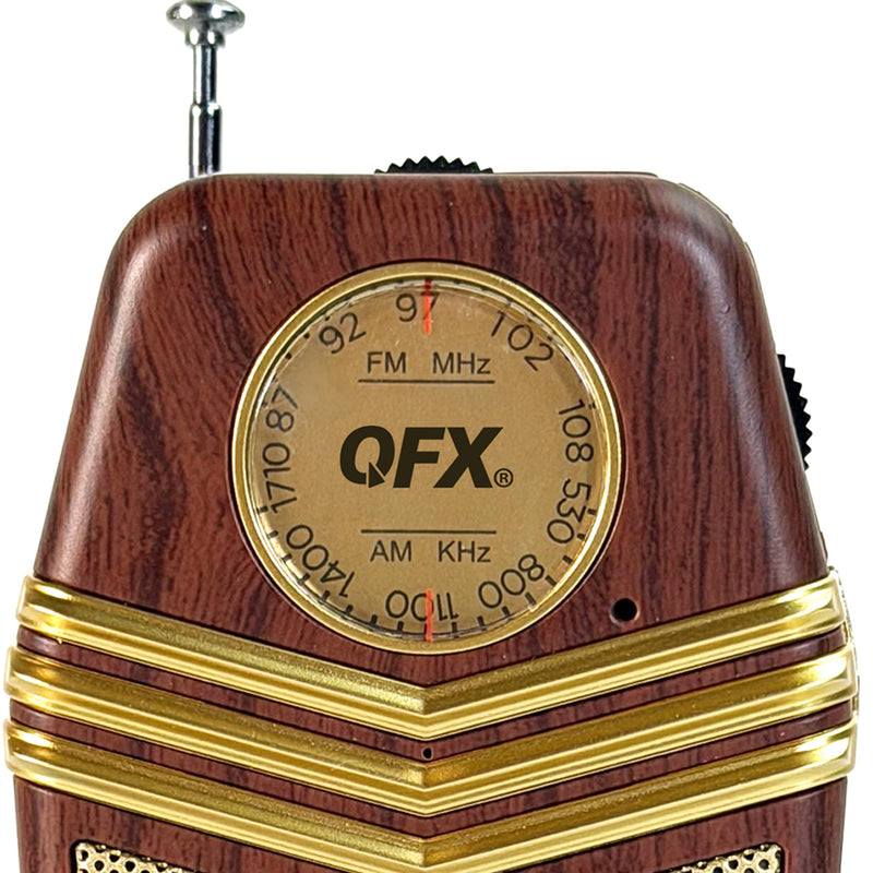 QFX Retro Portable Transistor Pocket AM FM Radio, RETRO-1958, Wood | Telescoping Antenna, High-Fidelity Speaker, Headphone Jack, Battery Operated, Classic 1950s Design
