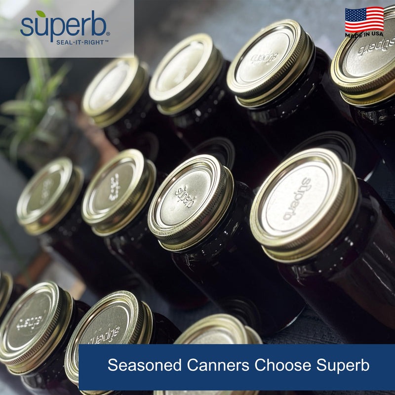 Superb Regular Mouth Mason Jar Canning Lids with Bands/Jar Rings – Made in the USA - 24 Lids and Bands 24 Pack