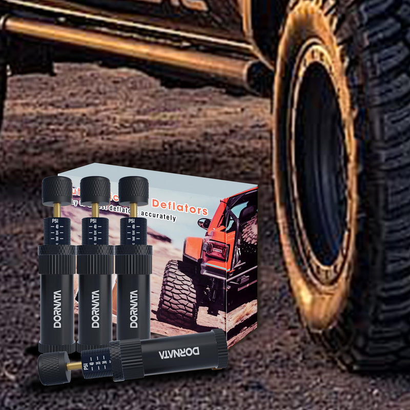 Adjustable Tire Deflator Auto-Stop (10-40 PSI) Offroad Accessories Valve Stem kit 4x4 Tyre Air Down Tool for Truck, Pickup, Motorcycle,Jeep etc.(Black) BLACK