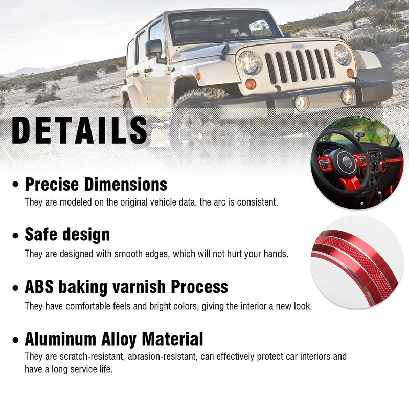 26PCS Full Set Interior Trim Kit Compatible With Jeep Wrangler JK JKU 2011-2018 2&4-door Inner Center Console Trim, Door Handle, Cup Holder Cover (Red Decoration Kit) Christmas Car Decorations Red