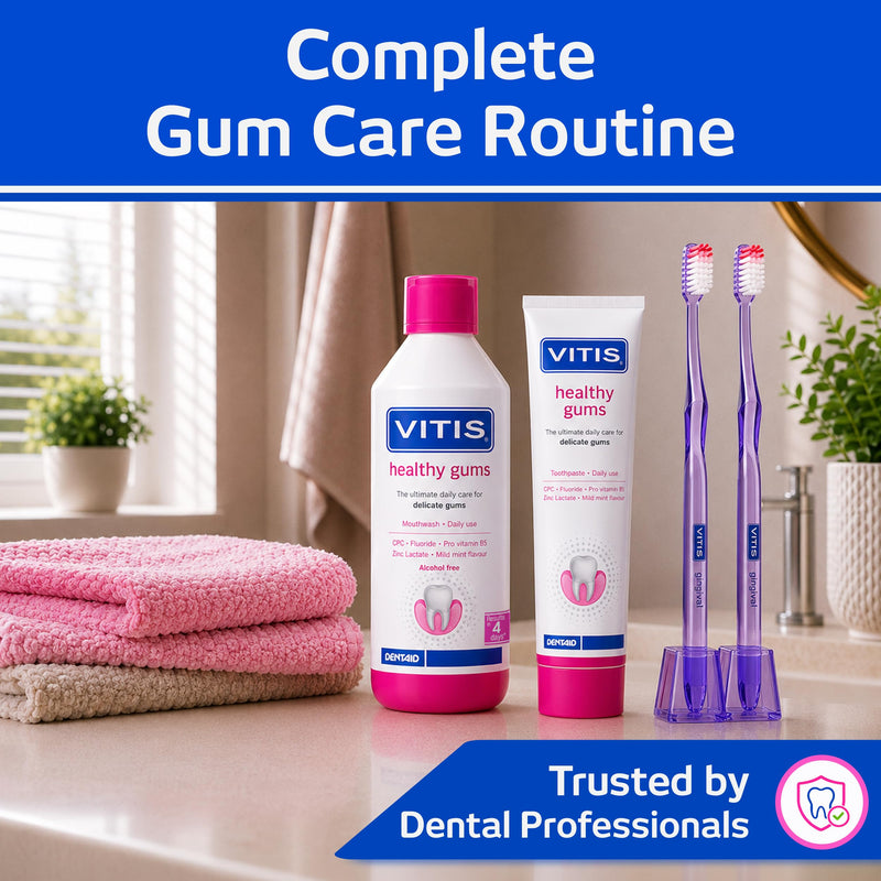 Vitis Gingival Mouthwash Panthenol Cetylpyridinium Chloride Zinc Alcohol-Free 500ml Mint Sensitive Gums