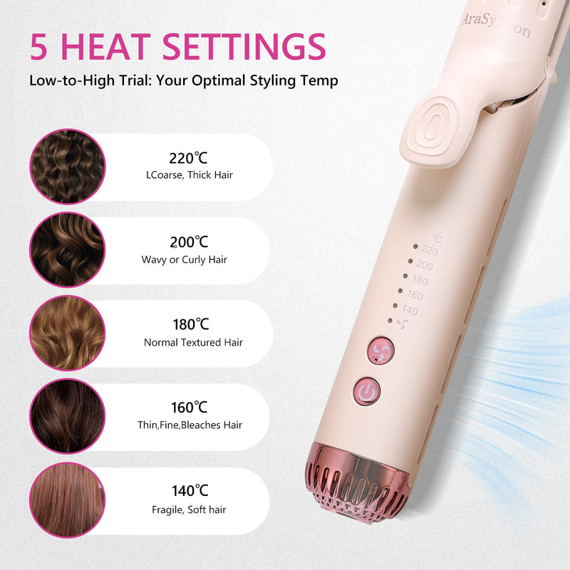 2-in-1 Hair Straightener and Curler Airflow Cool-Air Function, Pink | Cold Air Anti-Scald Dual Voltage Negative Ion Extended Ceramic 3D Floating Plates Blush