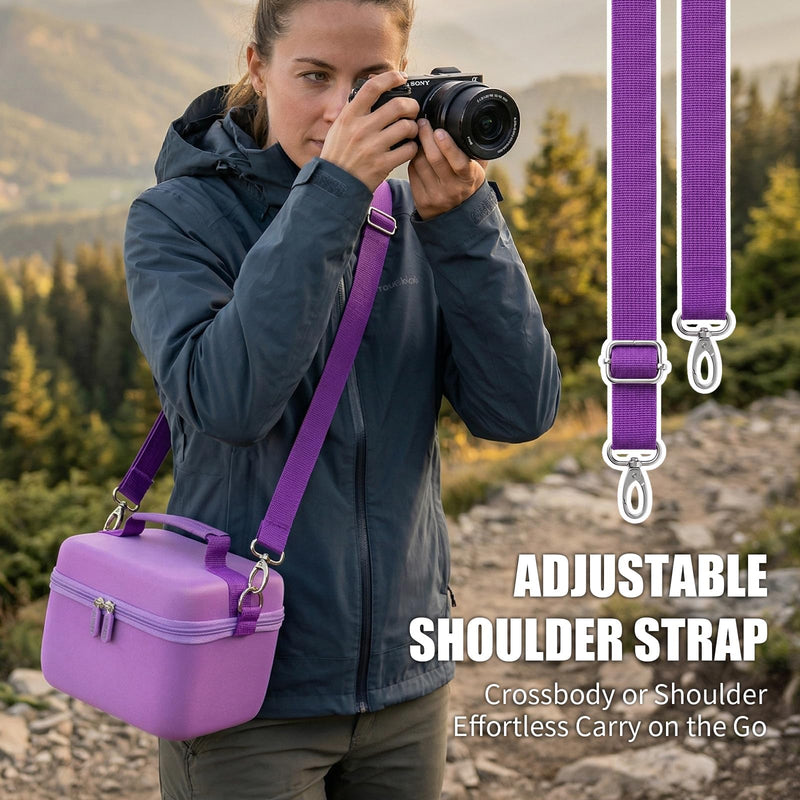 casmilee Mirrorless Camera Case for Sony a6400/a6700/a6100/a6000 | Adjustable Dividers, Padded Multi-Layer Protection, Lens and Accessory Storage, Shoulder Strap, Case Only, Purple