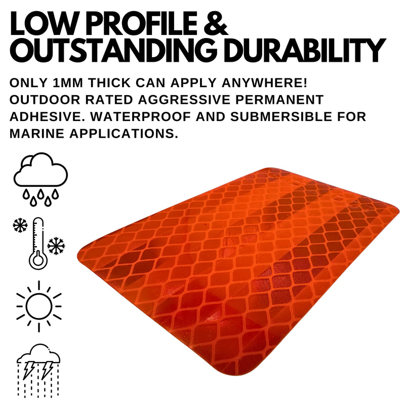 Amber/Red 2x3 Rectangle High Visibility Reflective Stick-On Prism Reflector DOT-SAE Strong Weatherproof Trailer Camper RV Flatbed Fender Property Boat Marine (Amber, Qty 24) AMBER 24 PACK
