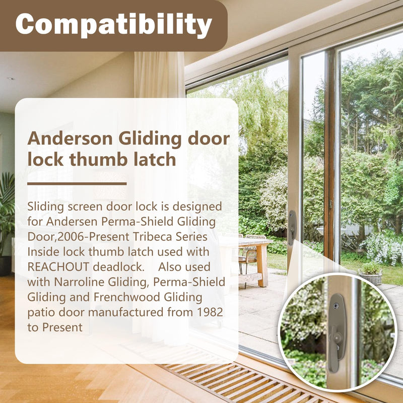 Replacement Andersen Tribeca Style Gliding Door Thumb Latch for Sliding Glass Door Lock,Works with Andersen Narroline Gliding, Perma-Shield Gliding and Frenchwood Gliding Patio Door 2 PCS 2PCADL01-AF
