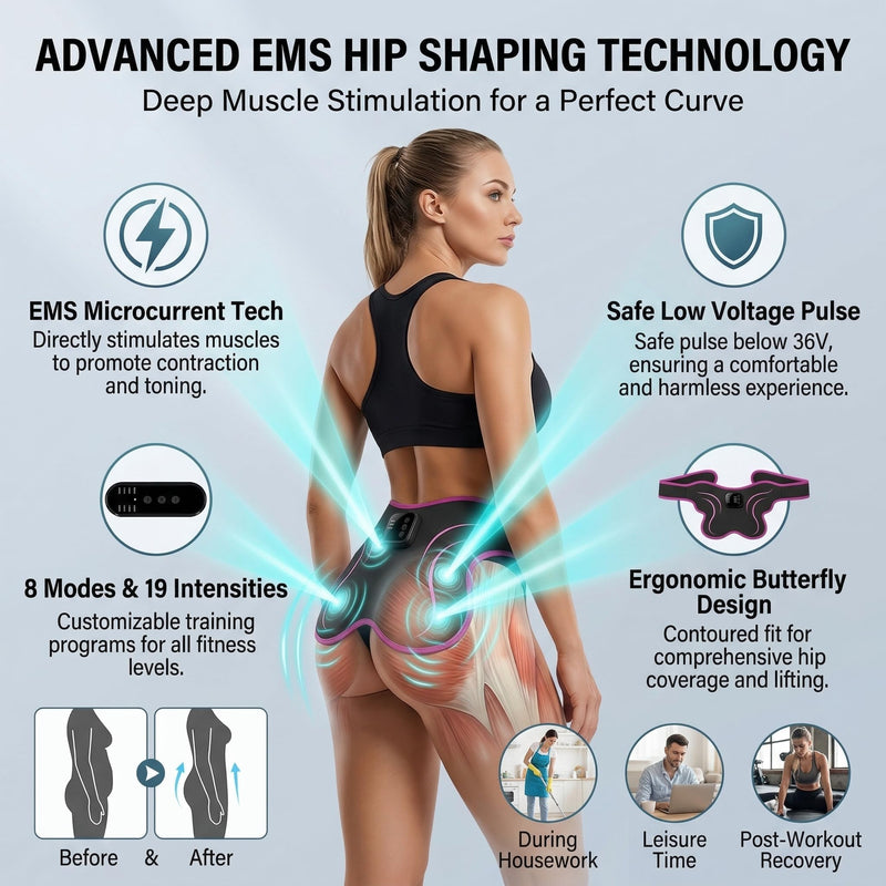 Booty Trainer for Women, EMS Muscle Stimulator for Butt Firming, Intelligent Wireless Fitness Apparatus, Model AST-301