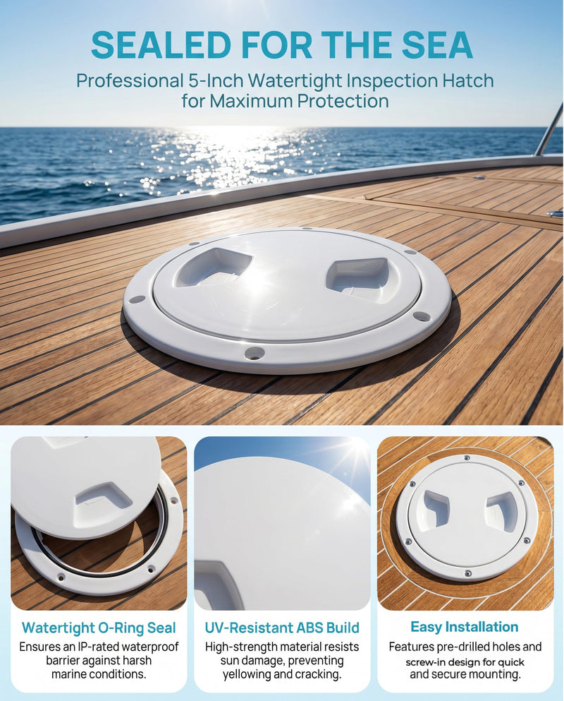 Boat 5 Inch Inspection Port Boat Access Seal Kayak Hatch Plus RV Marine Tight Hole Cover Lid White