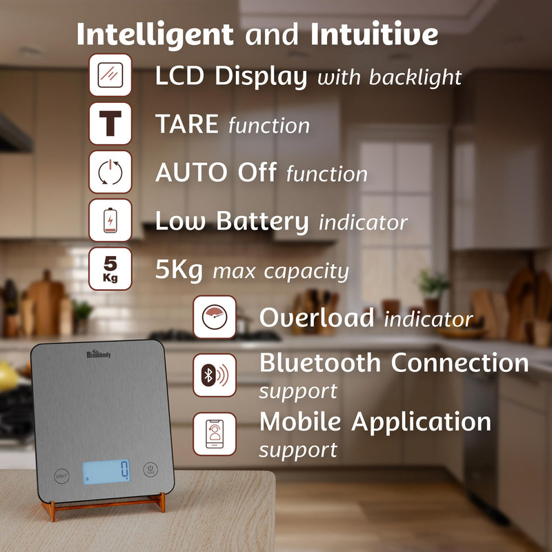 Smart Food Scale, Digital Kitchen Scale with App – Nutritional Calculator for Calories, Macros, Protein, 5 Units, LCD Display, Tare Function, Portion Control, for Cooking & Meal Prep