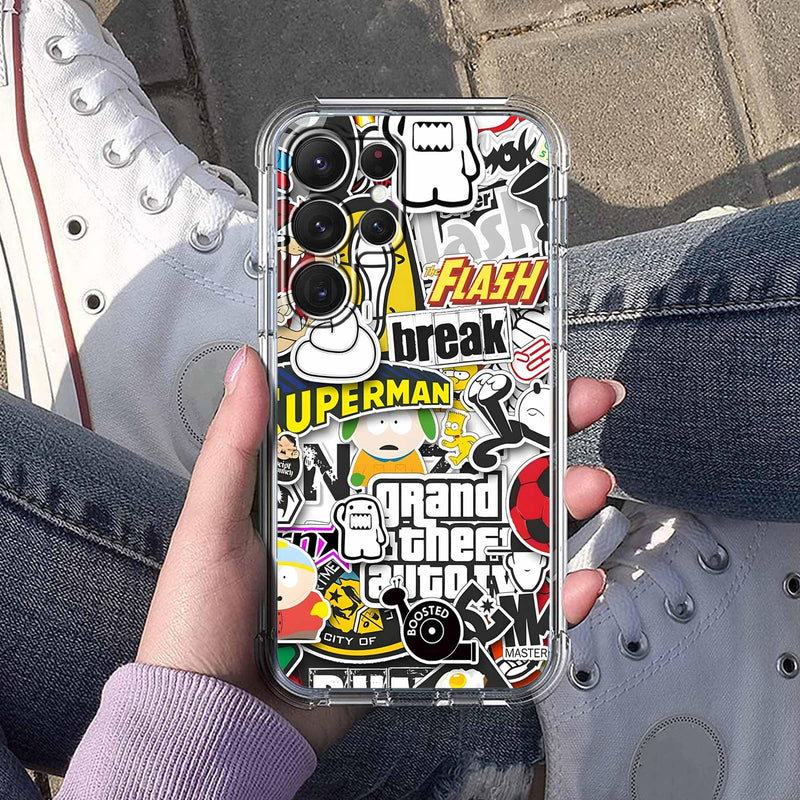 Case for Samsung Galaxy S26 Ultra with Pop Culture Design,Aesthetic Cartoon Sticker Bomb Pop-Art Collage,Clear Slim Soft TPU Bumper Phone Cover,6.9”(Pop,Sx26u)