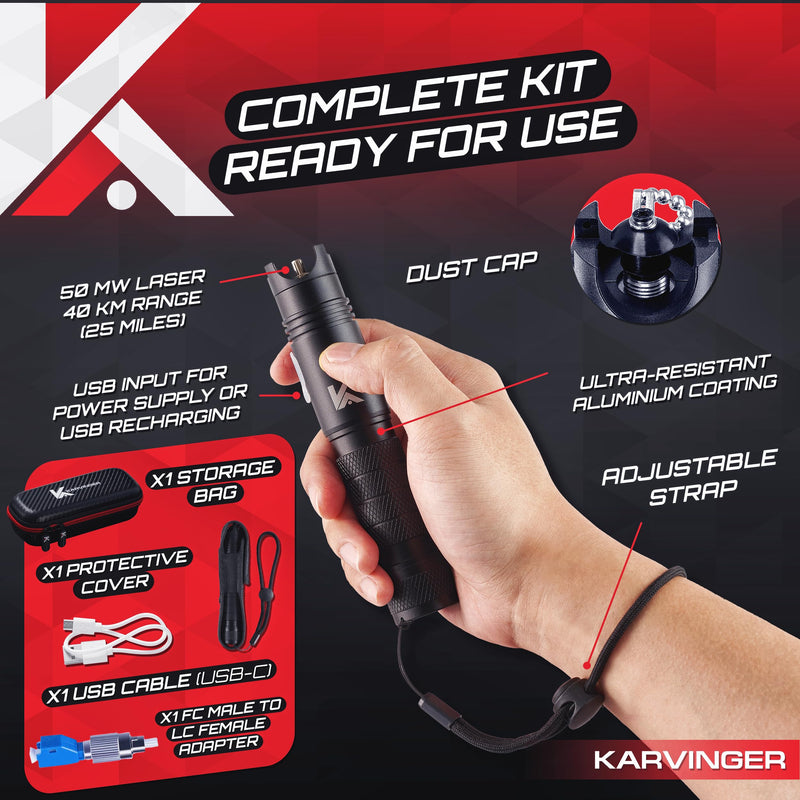 Powerful Rechargeable Visual Fault Locator 40km with Case - VFL Tester with FC Male to LC Female Adapter - 7h Battery Life Red Light Pen for Fiber Network Cable Test KLFO50 1mw