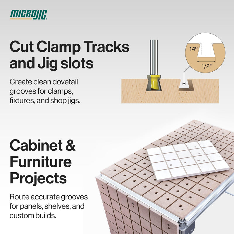 MICROJIG MATCHFIT Dovetail and Relief Router Bit Bundle for Clean Grooves, Reduced Tear Out, and Longer Tool Life in Cabinet Making, and Furniture Building, Woodworking Tools, ¼” Shank
