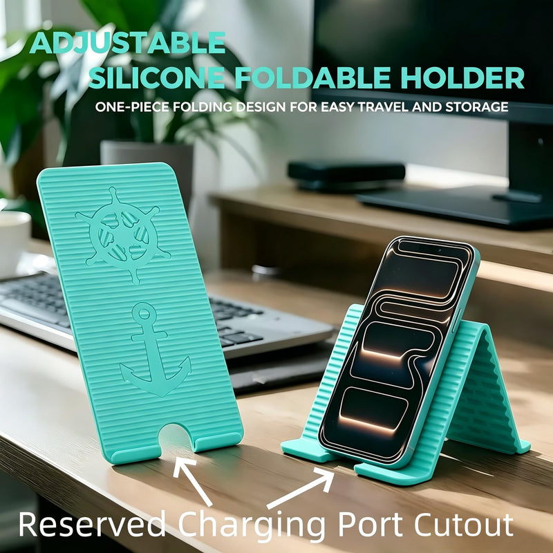 Flexible Silicone Aluminum Phone Holder Tablet Stand with Charging Port Design, Foldable Airplane Laptop/Phone Stand for Home Office Travel (Tiffany) Tiffany