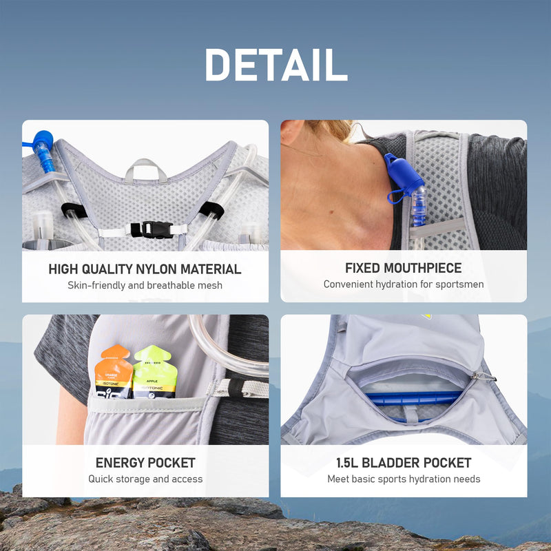 N NEVO RHINO Running Hydration Vest for Women 1.5L Water Bladder Backpack 5L Small -Lightweight Breathable Hydration Vest for Hiking Trail Running Cycling Marathon for Women Grey