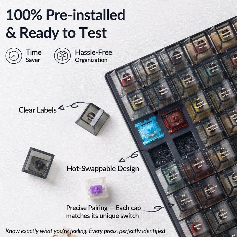 Keychron Switch Tester 100 Max Edition, 88 Mechanical & 12 Magnetic HE Switches Testing Kit with 100 Labeled Keycaps, Includes Keychron/Gateron/Kailh/Huano, Pro Mechanical Keyboard Feel