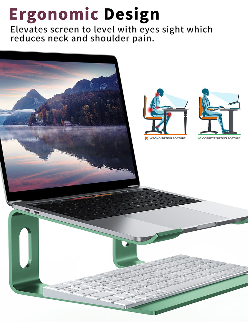 ALASHI Laptop Stand for Desk, Aluminum Computer Riser, Ergonomic Notebook Holder, Detachable Metal Laptops Elevator, PC Cooling Mount Support 10 to 15.6 Inches Notebook, Light Green G-Light Green