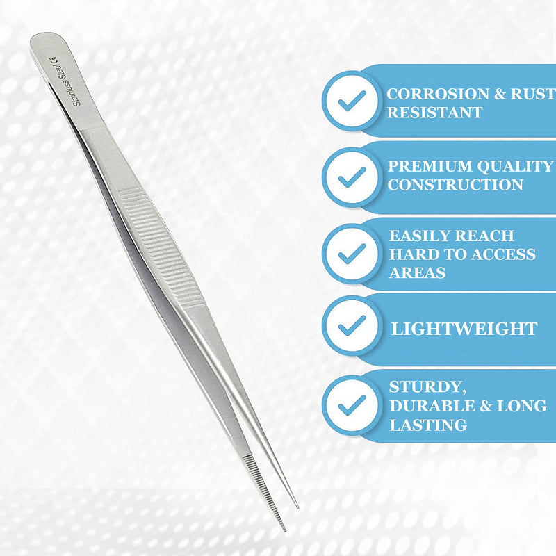 Stainless Steel High Precision Forceps with Fine Strong Straight Serrated Point to use Engineer Labware for Scientific Use 6" (15.2 cm), (6 Inch) 6 Inch
