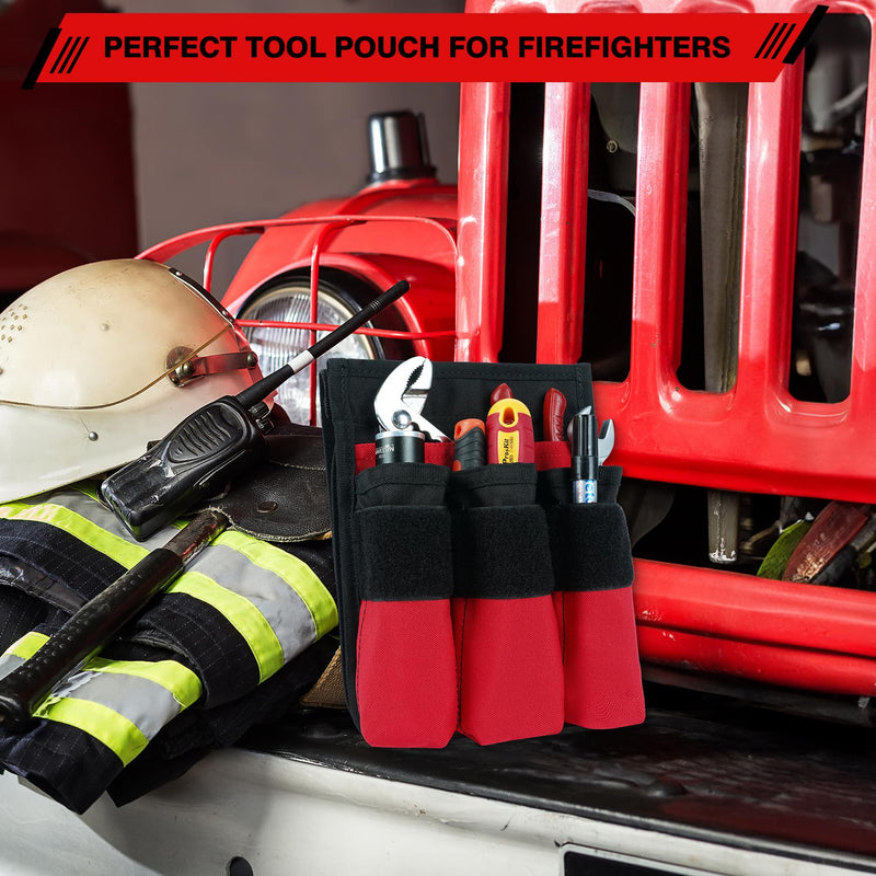 MELOTOUGH 7-Pocket Firefighter Tool Pouch with Carry Handle and Flap, Fits in Bunker Gear Pocket, Tool Organizer Red