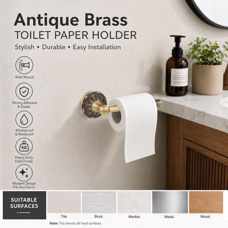 Antique Brass Toilet Paper Holder Wall Mount,Vintage Toilet Paper Holder,Antique Bathroom Accessories Toilet Roll Holder Toilet Tissue Holder Floral