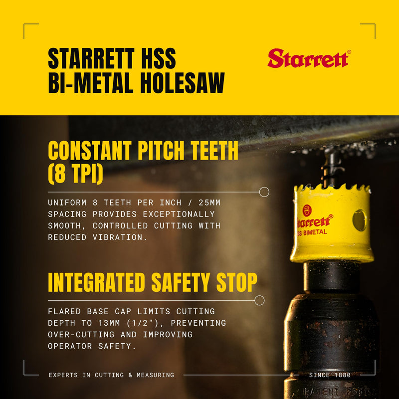 Starrett HSS Bi-Metal Hole Saw - CSC38 Cordless Smooth Cutting Hole Saw - for Wood Plastics Steel Various Materials - 38mm