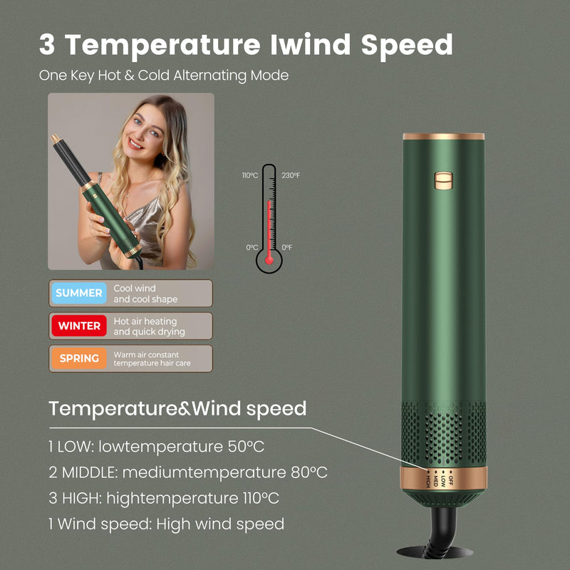 Hair Styler 5 in 1,Airbrush 5 in 1 Multi Styler, Air Styler 5 in 1 with Air Curler, Hair Dryer, Brush Hair Dryer for Drying and Styling Straightening Volumizing Curling Sleeking Green