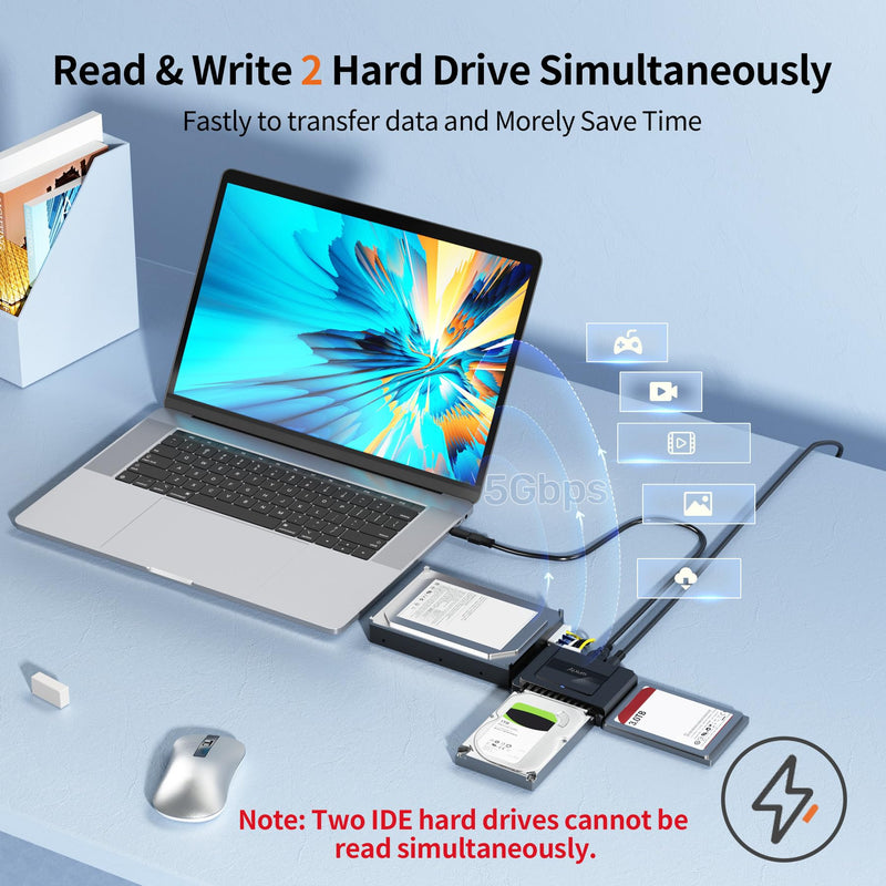 SATA to USB 3.0 Adapter - External Hard Drive Reader Recovery Converter for Universal 2.5" 3.5" HDD SSD Optical Drive, 2.5/3.5 Inch SATA IDE Hard Drive Adapter Transfer Kit Included Power 12V 2A USB A & USB C