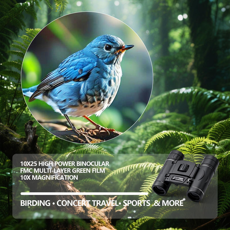 M.A.K 10x25 Compact Binoculars HD Lens Lightweight Mini Pocket Telescopes | FMC Fully Multi-Coated Lens for Bird Watching, Concerts, Travel, Hiking, Sports Games, Outdoor Adventures