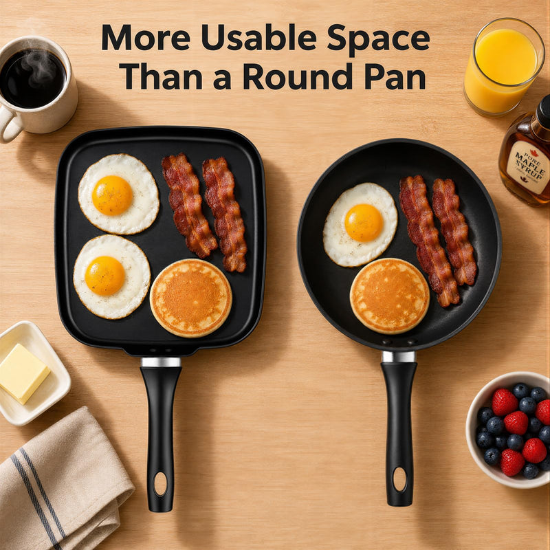 10 Inch Square Griddle Pan, Nonstick Grill Pan for Cooking Eggs, Omelettes, and More, Griddle Cookware, PFOA Free 10" Grill Square Pan